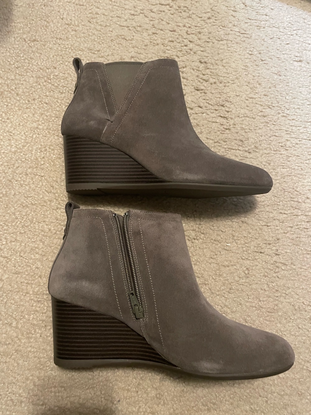 Vionic Paloma Greige Suede Wedge Ankle Boots